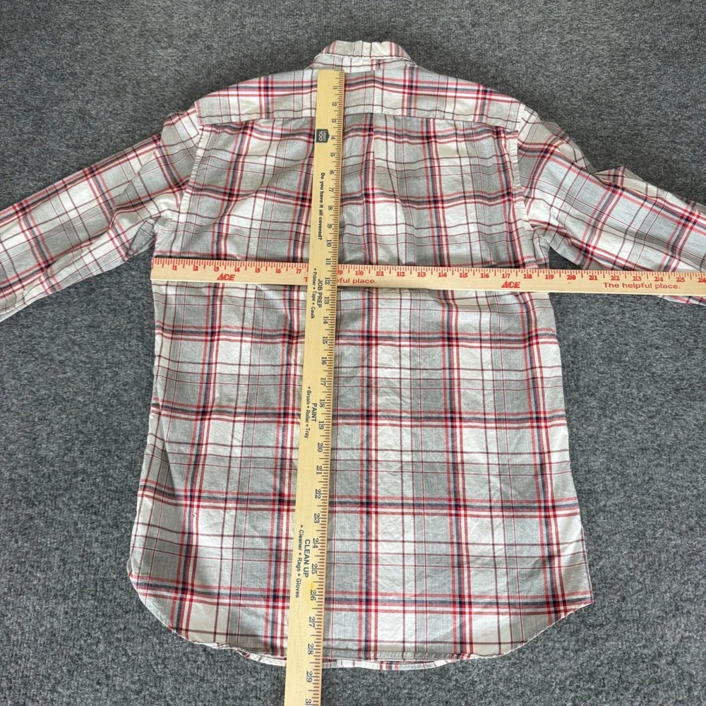 J.Crew‎ Shirt Mens Small Gray Red Plaid Slim Fit Stretch Button Down Long Sleeve
